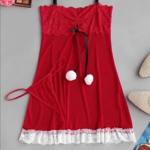 4 for $25 Christmas Pom Lace Insert Bownot Lingerie Babydoll